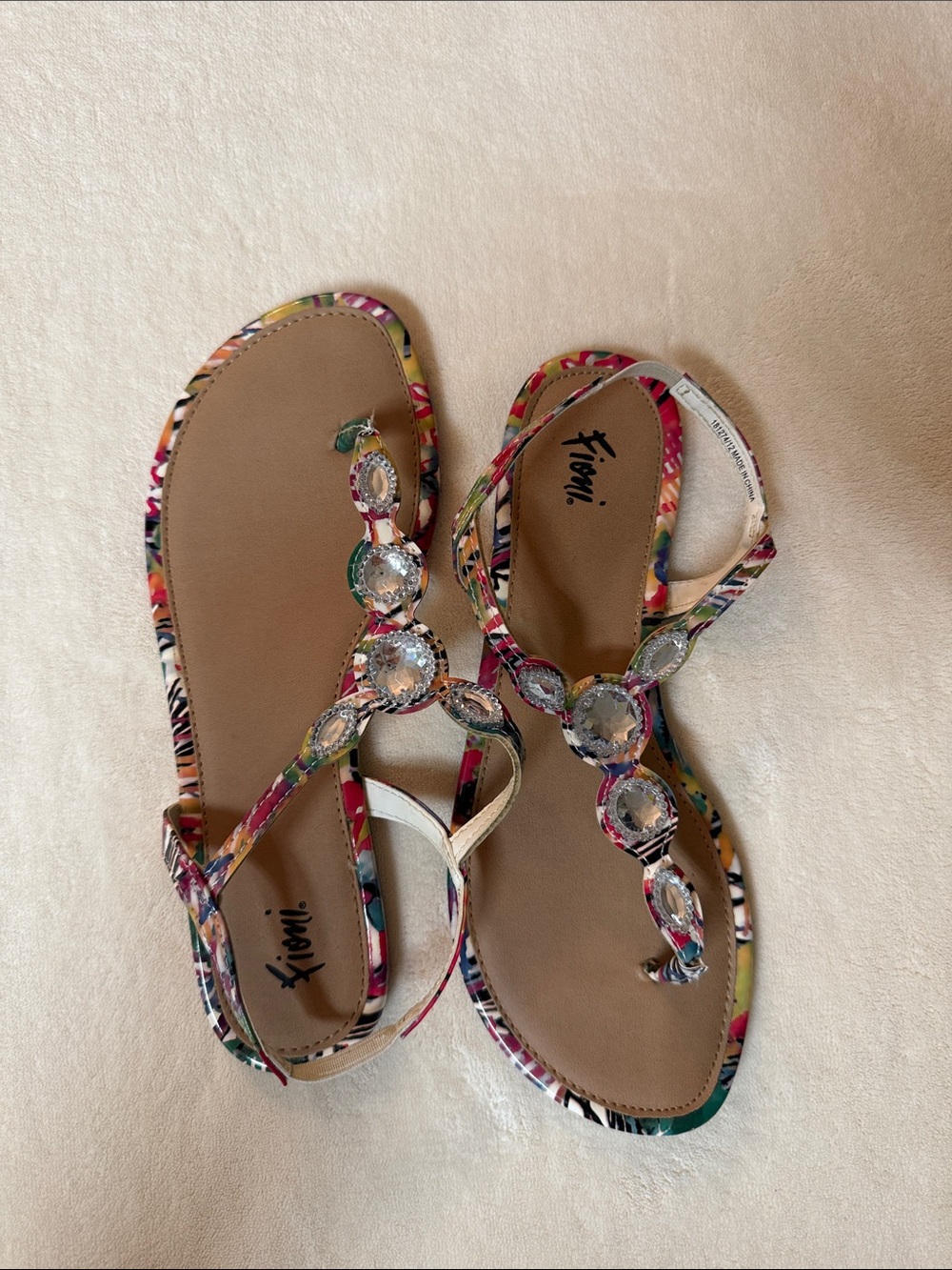 Fioni Multicolor Jeweled T-Strap Sandals